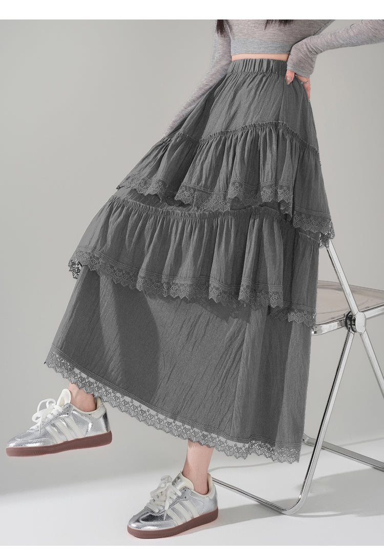 📺︎︎ CGS9326-36H 蕾絲花邊蛋糕裙拼接荷葉邊半身裙(3色)