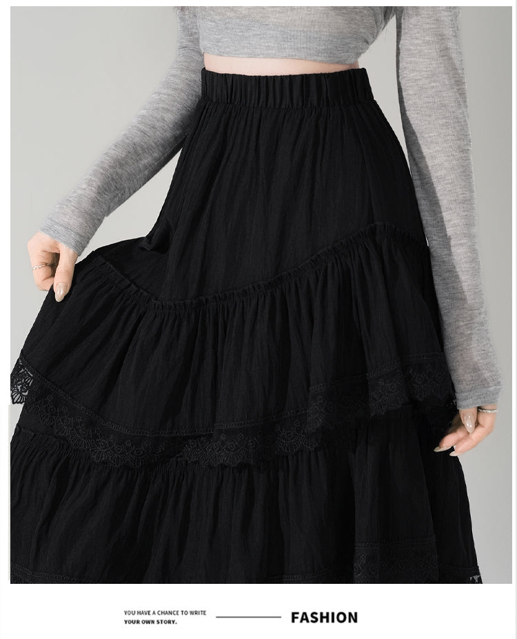 📺︎︎ CGS9326-36H 蕾絲花邊蛋糕裙拼接荷葉邊半身裙(3色)