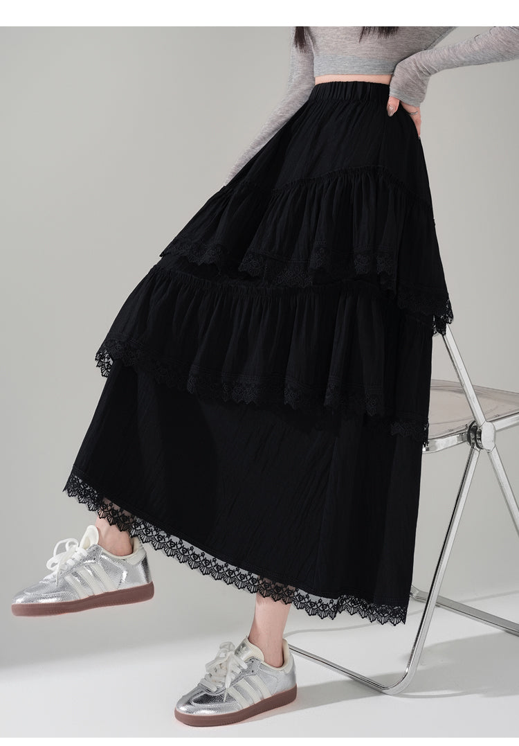 📺︎︎ CGS9326-36H 蕾絲花邊蛋糕裙拼接荷葉邊半身裙(3色)