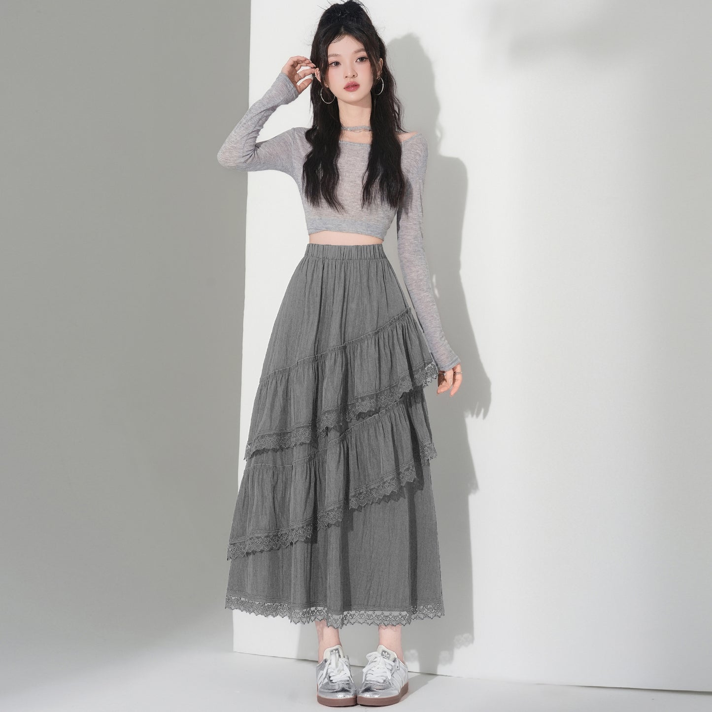 📺︎︎ CGS9326-36H 蕾絲花邊蛋糕裙拼接荷葉邊半身裙(3色)