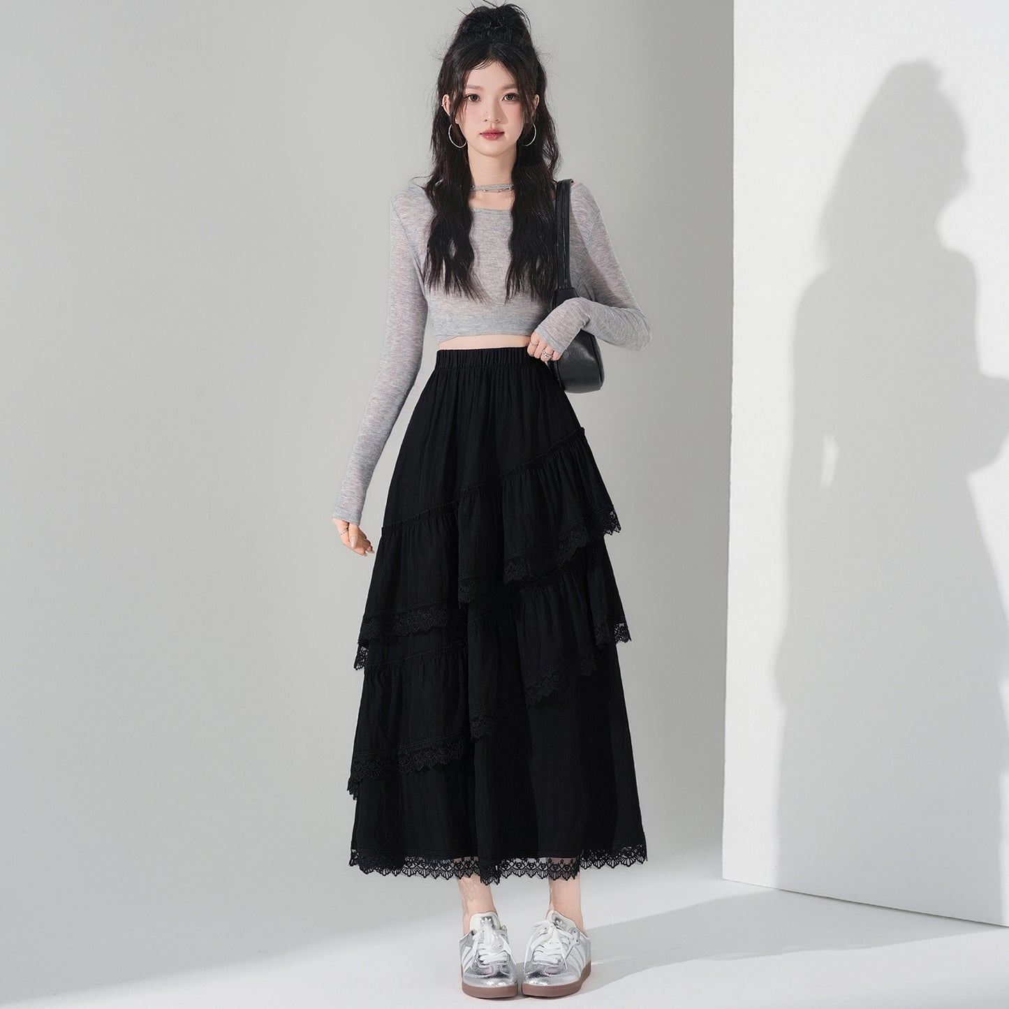 📺︎︎ CGS9326-36H 蕾絲花邊蛋糕裙拼接荷葉邊半身裙(3色)