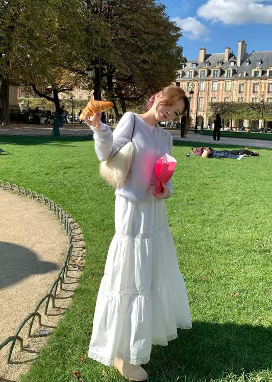 CGS6208-58B 蕾絲拼接大擺裙半身裙