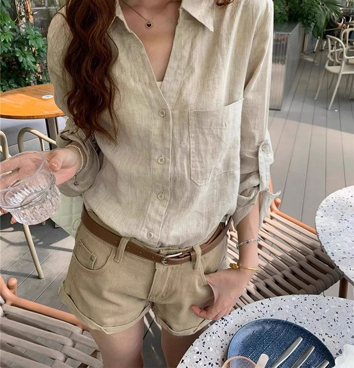 CGDCL8969-53B 復古寬鬆氣質設計長袖襯衫