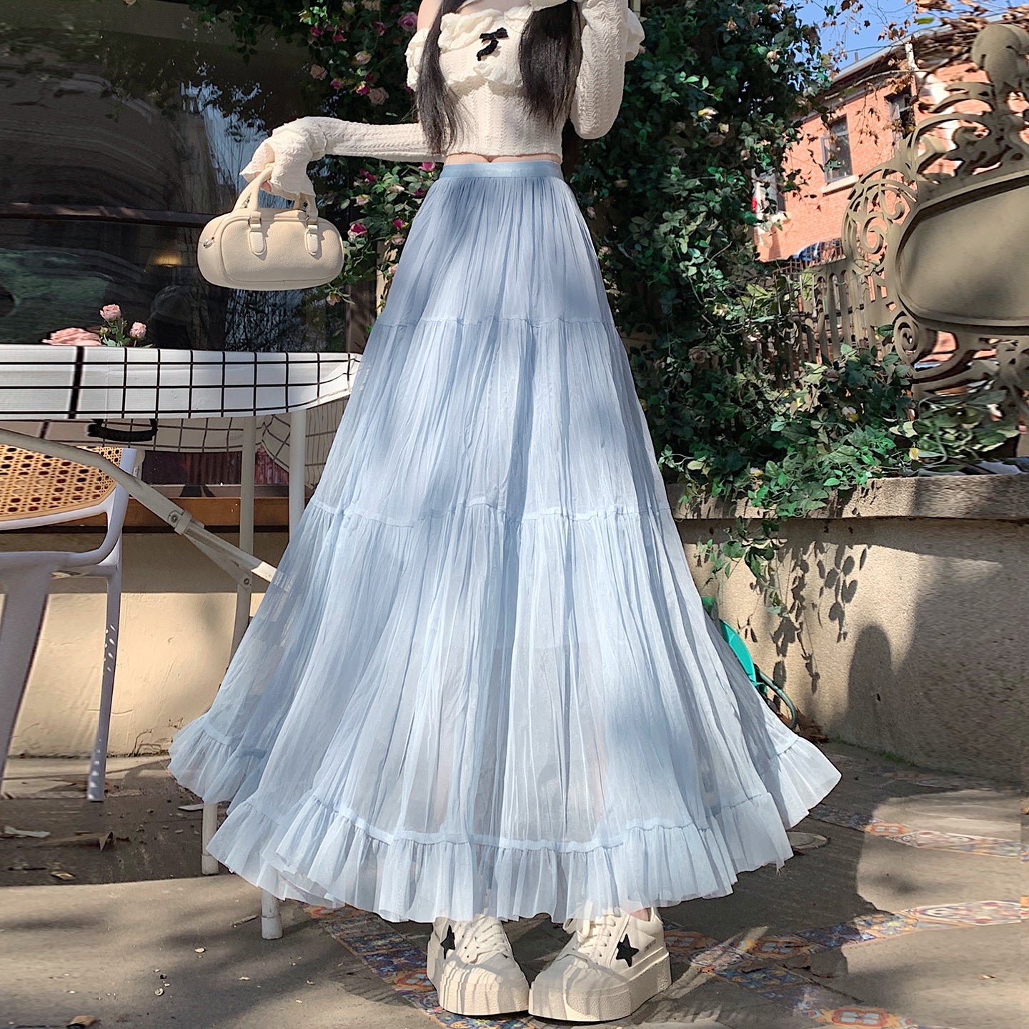 📺︎︎ CGS8606-36H 拼接蛋糕裙春季寬鬆垂感褶皺紗裙(5色)