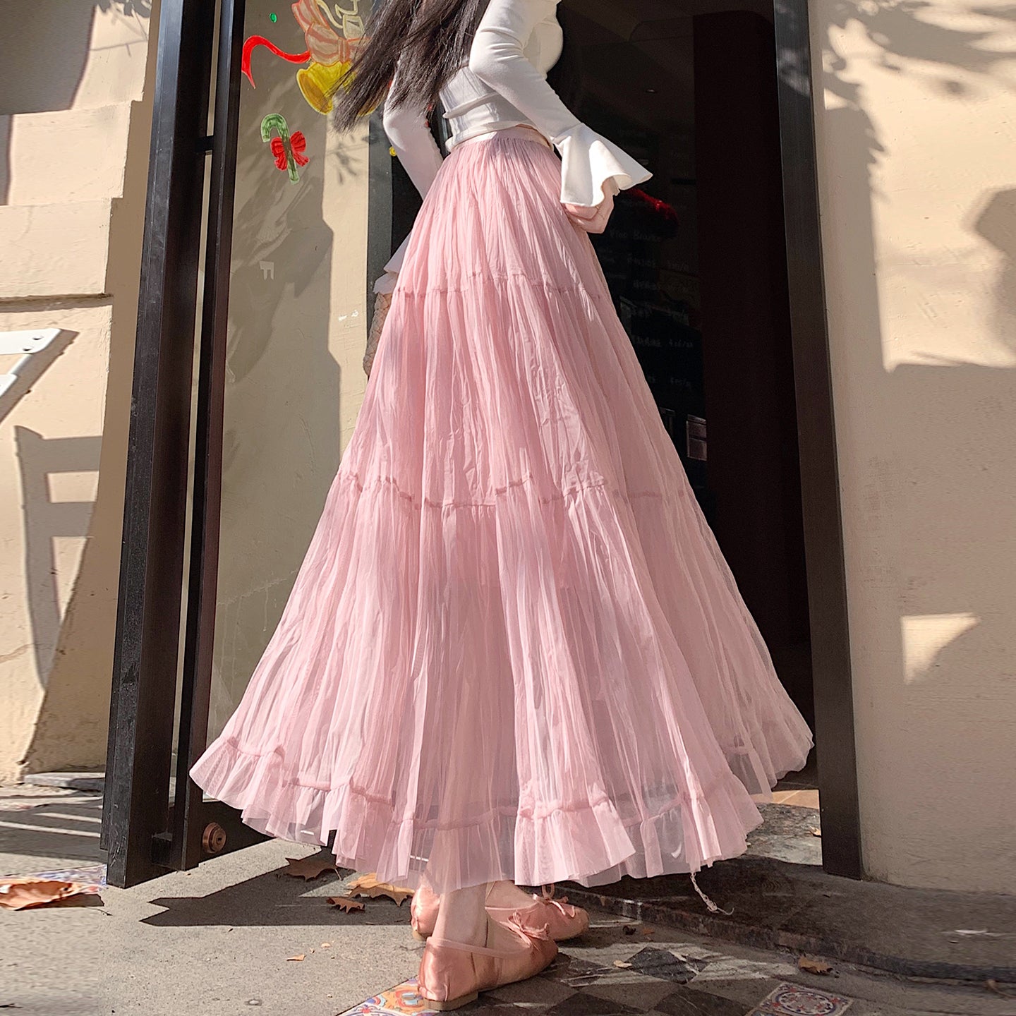 📺︎︎ CGS8606-36H 拼接蛋糕裙春季寬鬆垂感褶皺紗裙(5色)