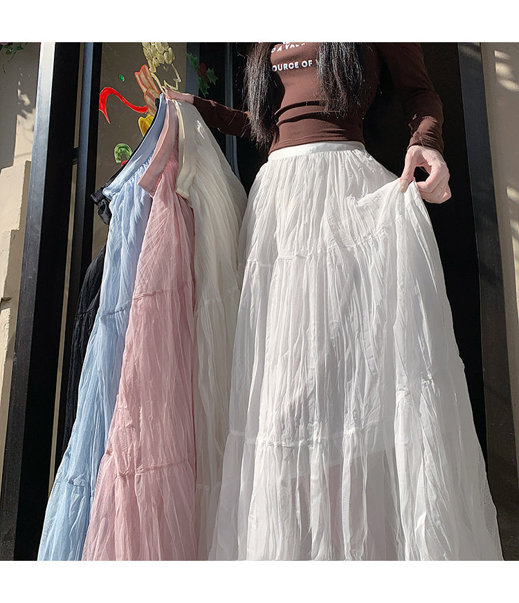 📺︎︎ CGS8606-36H 拼接蛋糕裙春季寬鬆垂感褶皺紗裙(5色)