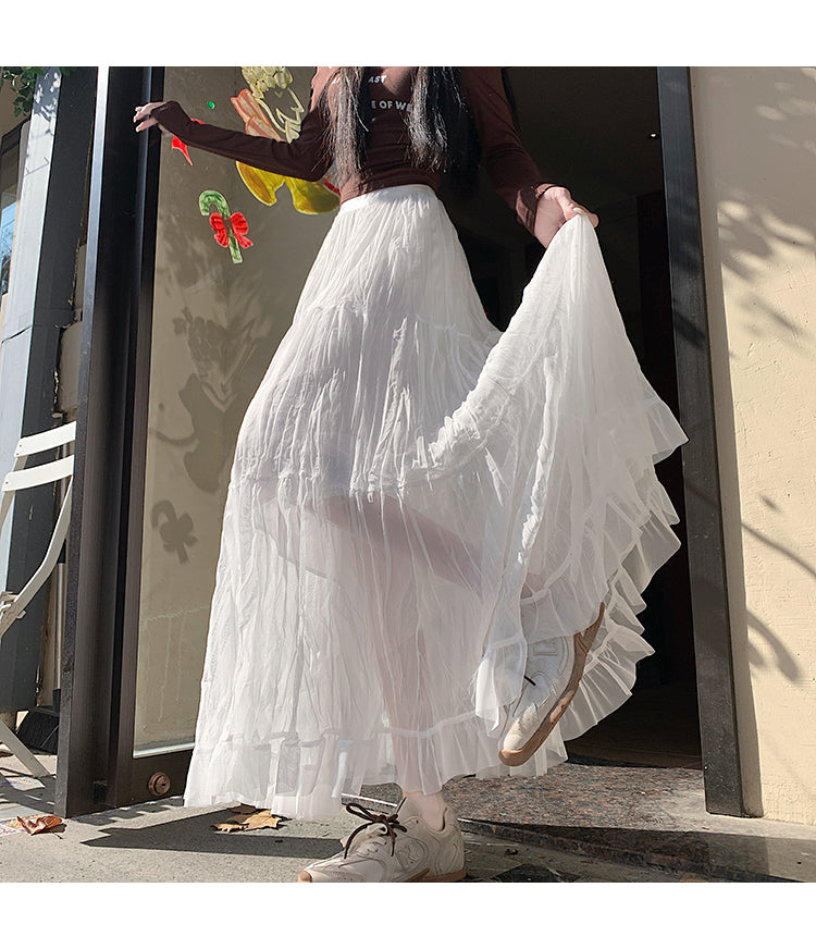 📺︎︎ CGS8606-36H 拼接蛋糕裙春季寬鬆垂感褶皺紗裙(5色)