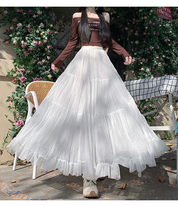 📺︎︎ CGS8606-36H 拼接蛋糕裙春季寬鬆垂感褶皺紗裙(5色)