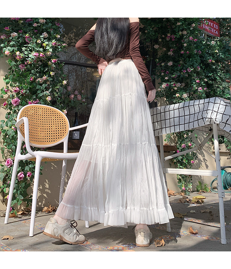 📺︎︎ CGS8606-36H 拼接蛋糕裙春季寬鬆垂感褶皺紗裙(5色)