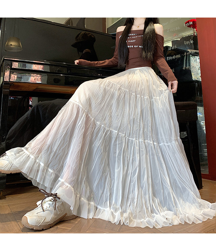 📺︎︎ CGS8606-36H 拼接蛋糕裙春季寬鬆垂感褶皺紗裙(5色)