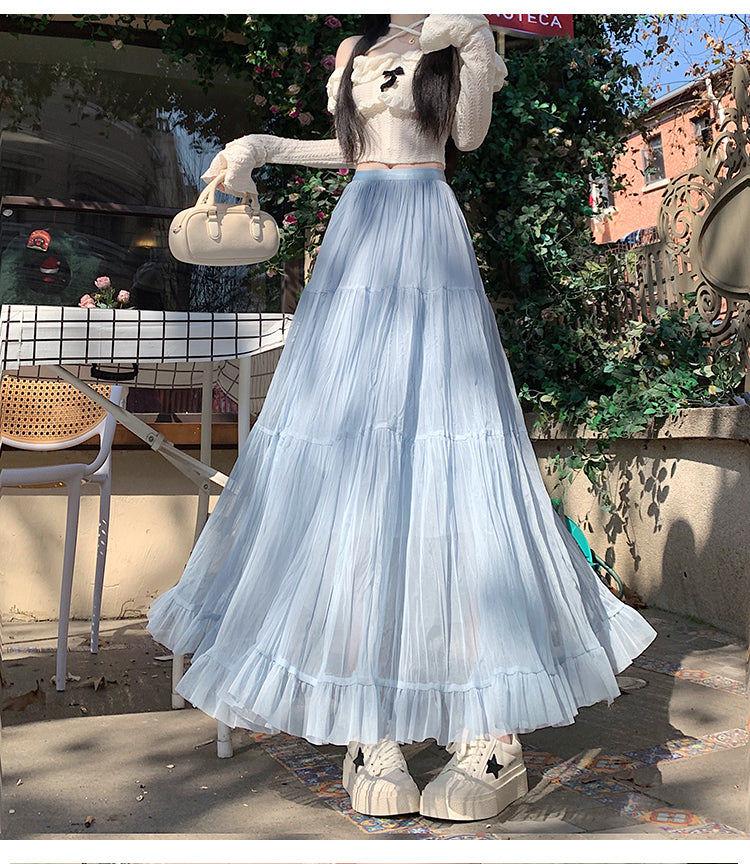 📺︎︎ CGS8606-36H 拼接蛋糕裙春季寬鬆垂感褶皺紗裙(5色)