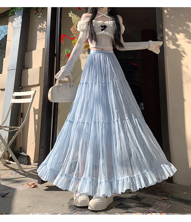 📺︎︎ CGS8606-36H 拼接蛋糕裙春季寬鬆垂感褶皺紗裙(5色)