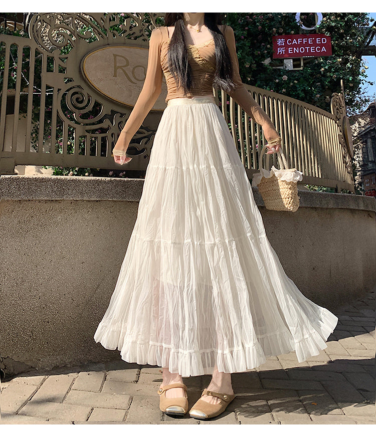 📺︎︎ CGS8606-36H 拼接蛋糕裙春季寬鬆垂感褶皺紗裙(5色)