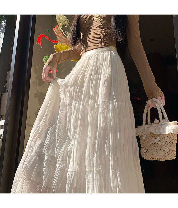 📺︎︎ CGS8606-36H 拼接蛋糕裙春季寬鬆垂感褶皺紗裙(5色)