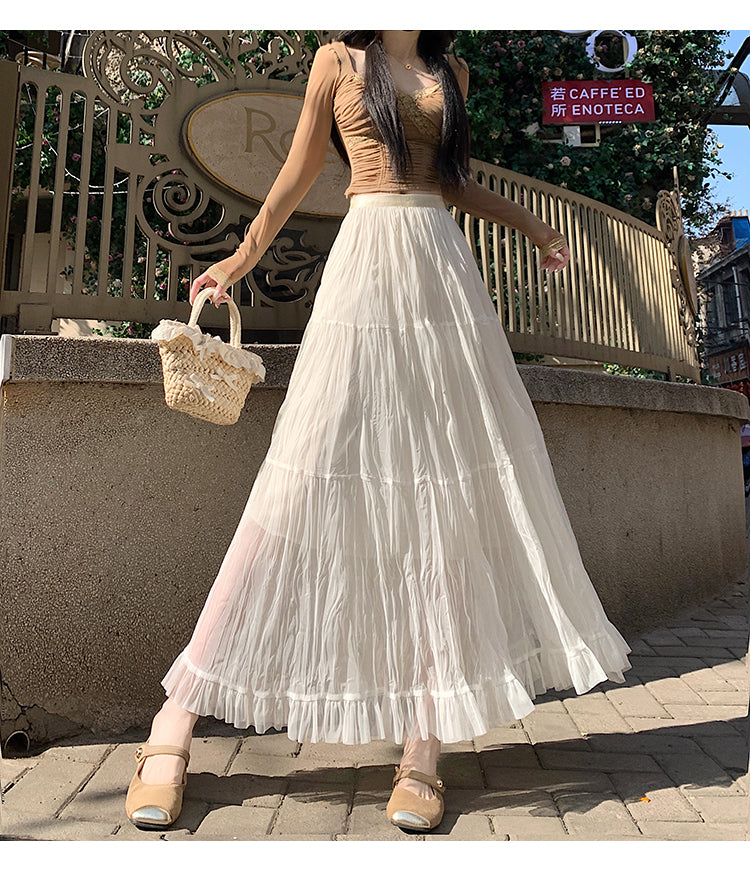 📺︎︎ CGS8606-36H 拼接蛋糕裙春季寬鬆垂感褶皺紗裙(5色)