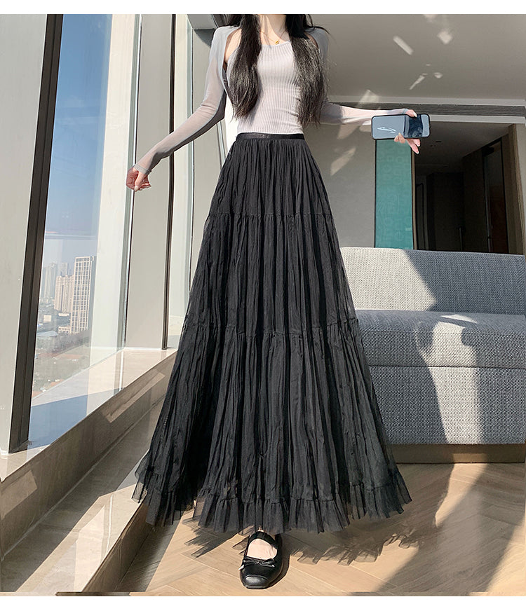 📺︎︎ CGS8606-36H 拼接蛋糕裙春季寬鬆垂感褶皺紗裙(5色)