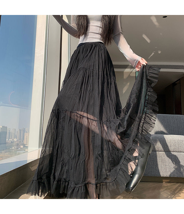 📺︎︎ CGS8606-36H 拼接蛋糕裙春季寬鬆垂感褶皺紗裙(5色)