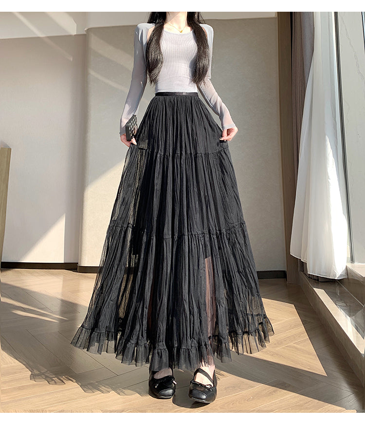 📺︎︎ CGS8606-36H 拼接蛋糕裙春季寬鬆垂感褶皺紗裙(5色)