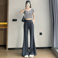 CGA6953-14B 春夏季西裝褲窄版闊腿褲高腰微喇叭直筒休閒拖地褲(4色.常規.加長款)