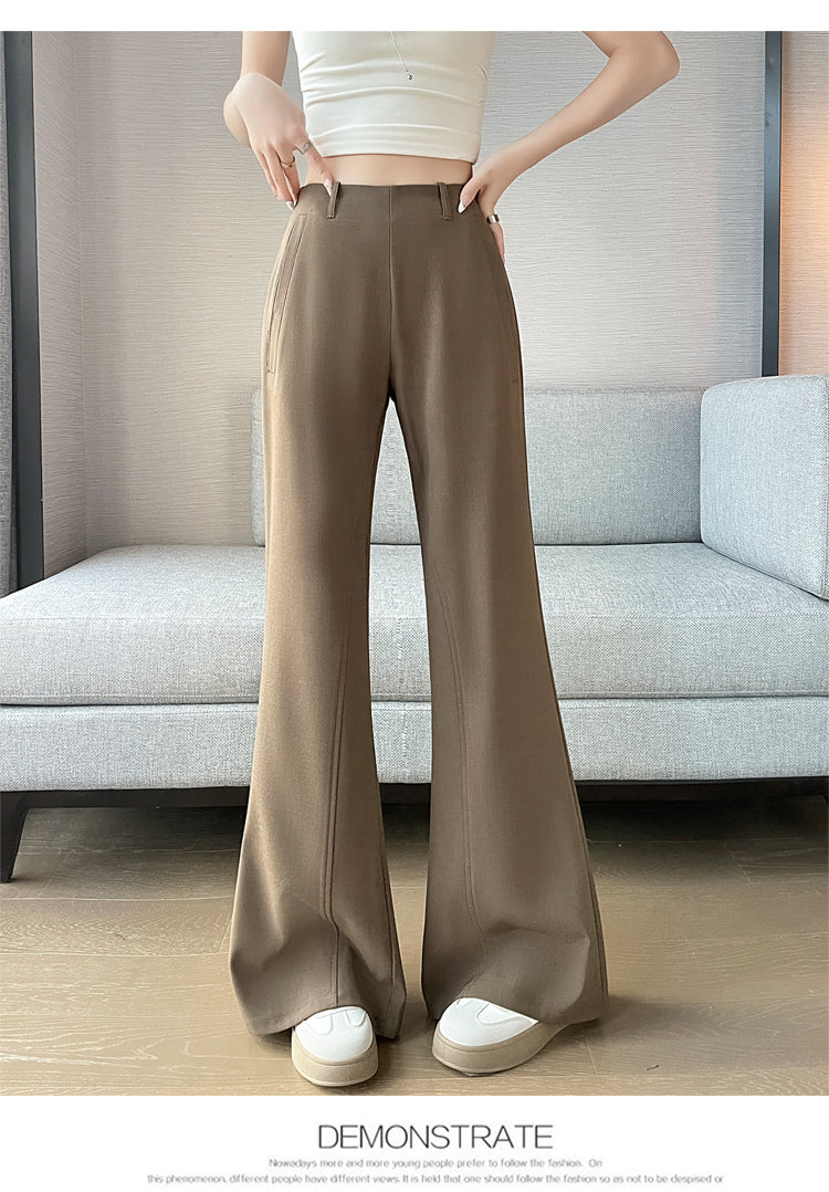 CGA6953-14B 春夏季西裝褲窄版闊腿褲高腰微喇叭直筒休閒拖地褲(4色.常規.加長款)