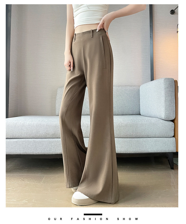 CGA6953-14B 春夏季西裝褲窄版闊腿褲高腰微喇叭直筒休閒拖地褲(4色.常規.加長款)
