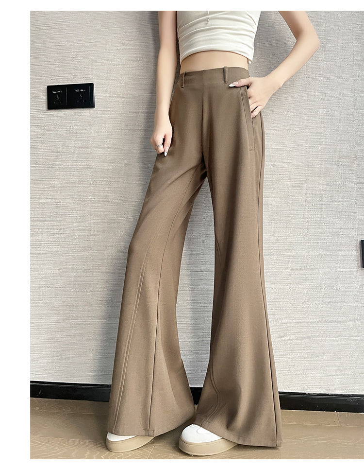 CGA6953-14B 春夏季西裝褲窄版闊腿褲高腰微喇叭直筒休閒拖地褲(4色.常規.加長款)