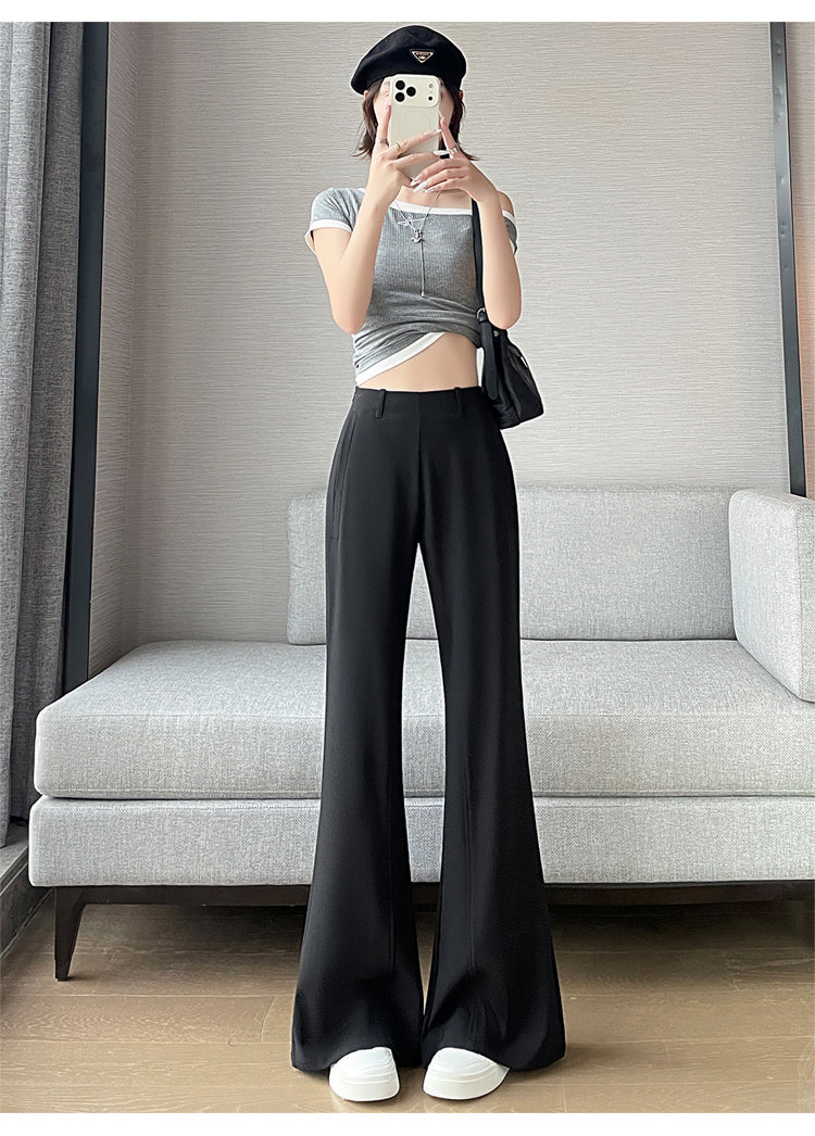 CGA6953-14B 春夏季西裝褲窄版闊腿褲高腰微喇叭直筒休閒拖地褲(4色.常規.加長款)