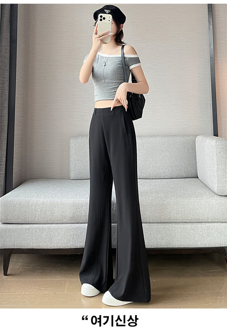 CGA6953-14B 春夏季西裝褲窄版闊腿褲高腰微喇叭直筒休閒拖地褲(4色.常規.加長款)