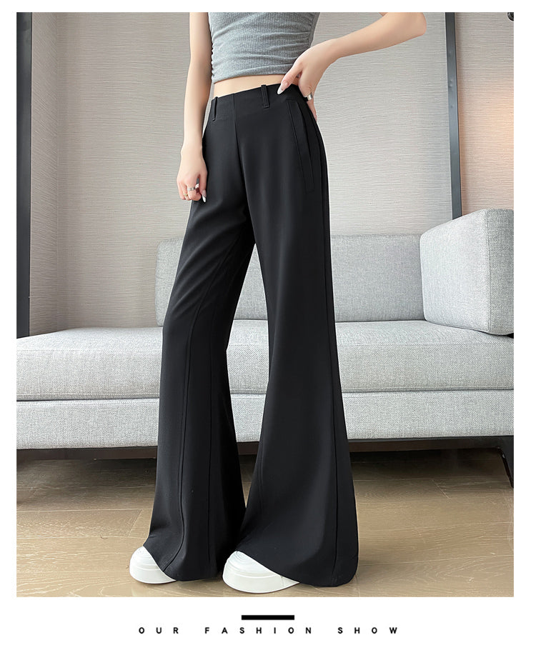 CGA6953-14B 春夏季西裝褲窄版闊腿褲高腰微喇叭直筒休閒拖地褲(4色.常規.加長款)