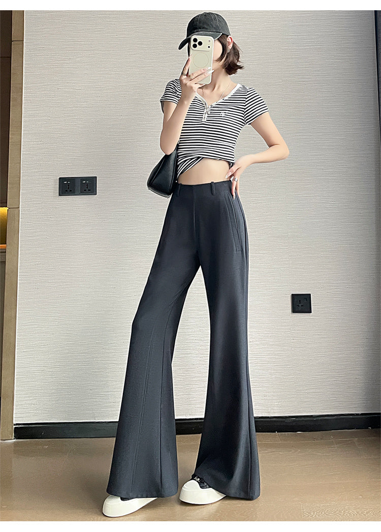 CGA6953-14B 春夏季西裝褲窄版闊腿褲高腰微喇叭直筒休閒拖地褲(4色.常規.加長款)