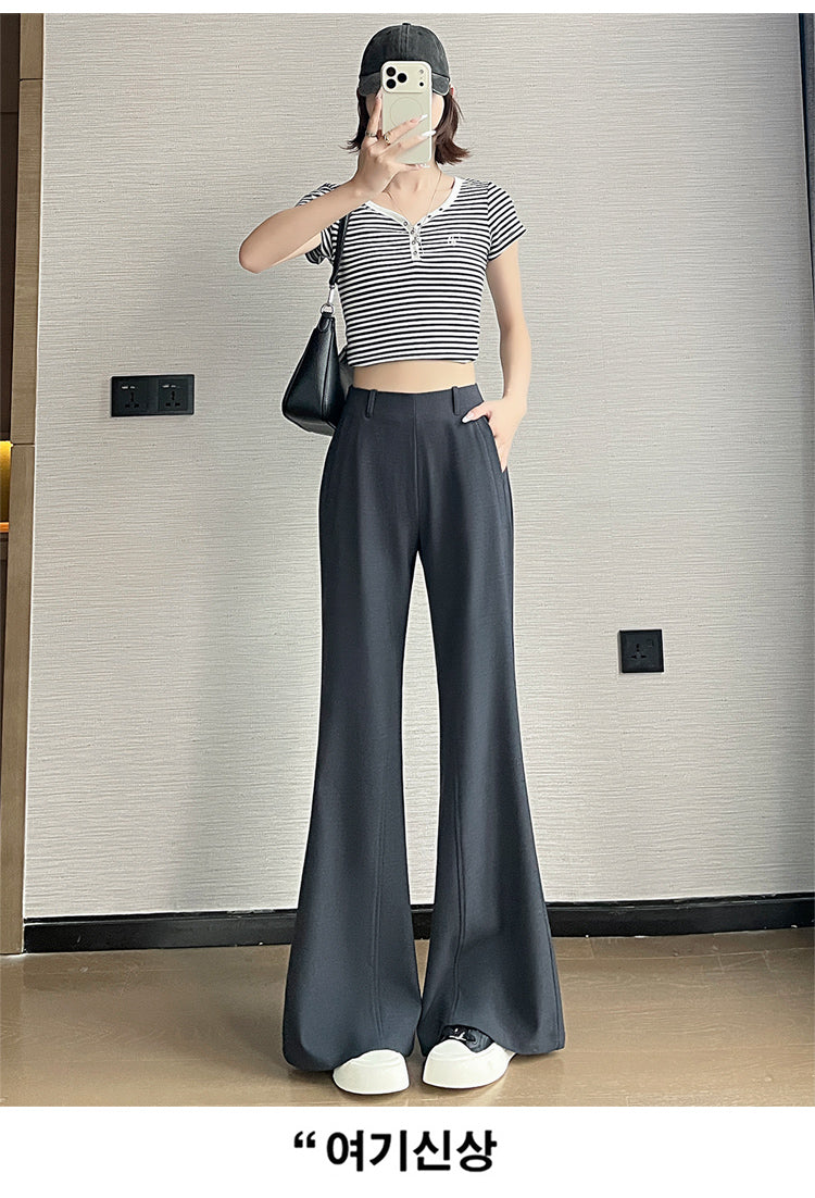 CGA6953-14B 春夏季西裝褲窄版闊腿褲高腰微喇叭直筒休閒拖地褲(4色.常規.加長款)