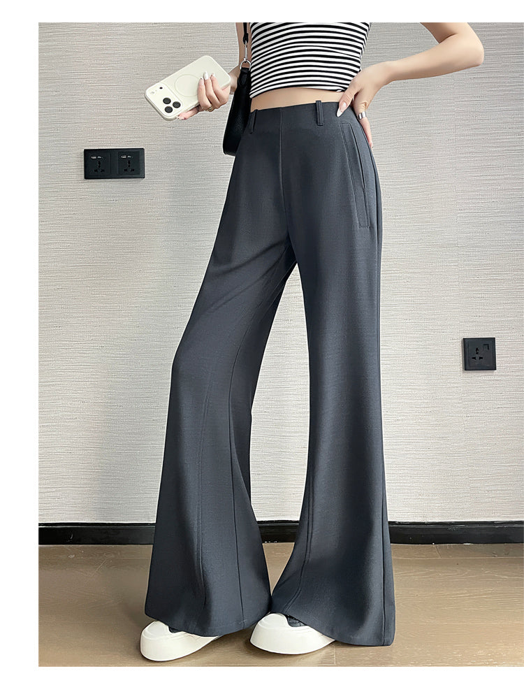 CGA6953-14B 春夏季西裝褲窄版闊腿褲高腰微喇叭直筒休閒拖地褲(4色.常規.加長款)