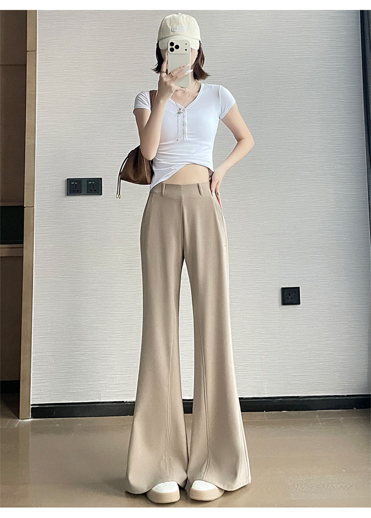 CGA6953-14B 春夏季西裝褲窄版闊腿褲高腰微喇叭直筒休閒拖地褲(4色.常規.加長款)