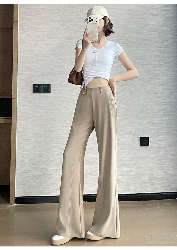 CGA6953-14B 春夏季西裝褲窄版闊腿褲高腰微喇叭直筒休閒拖地褲(4色.常規.加長款)
