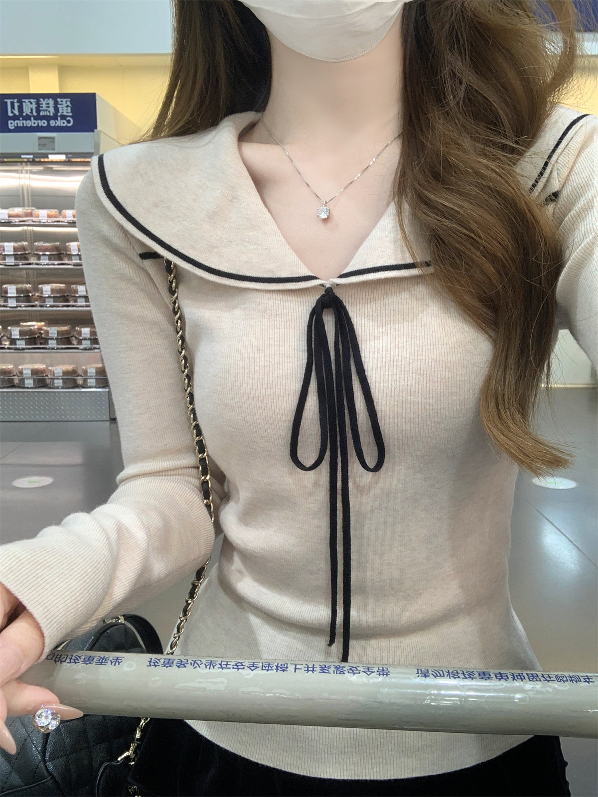 CGD28323-64B 秋冬海軍領修身綁帶針織衫(2色)