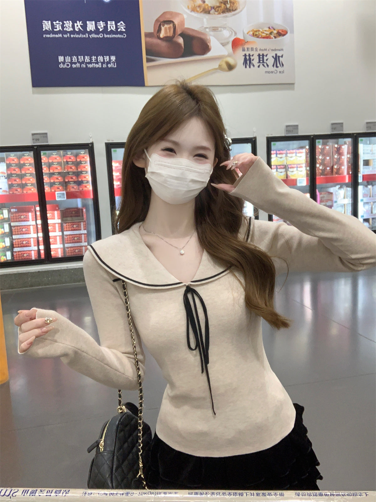 CGD28323-64B 秋冬海軍領修身綁帶針織衫(2色)