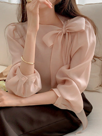 CGD6255-58B 領系蝴蝶結雪紡衫襯衫(5色)