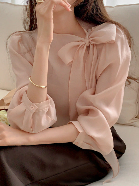 CGD6255-58B 領系蝴蝶結雪紡衫襯衫(5色)