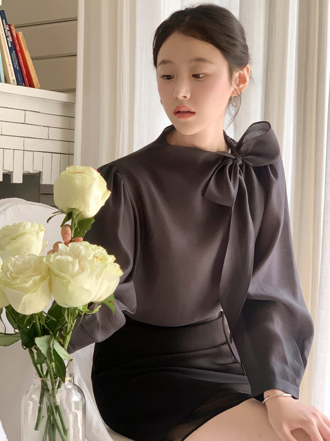 CGD6255-58B 領系蝴蝶結雪紡衫襯衫(5色)