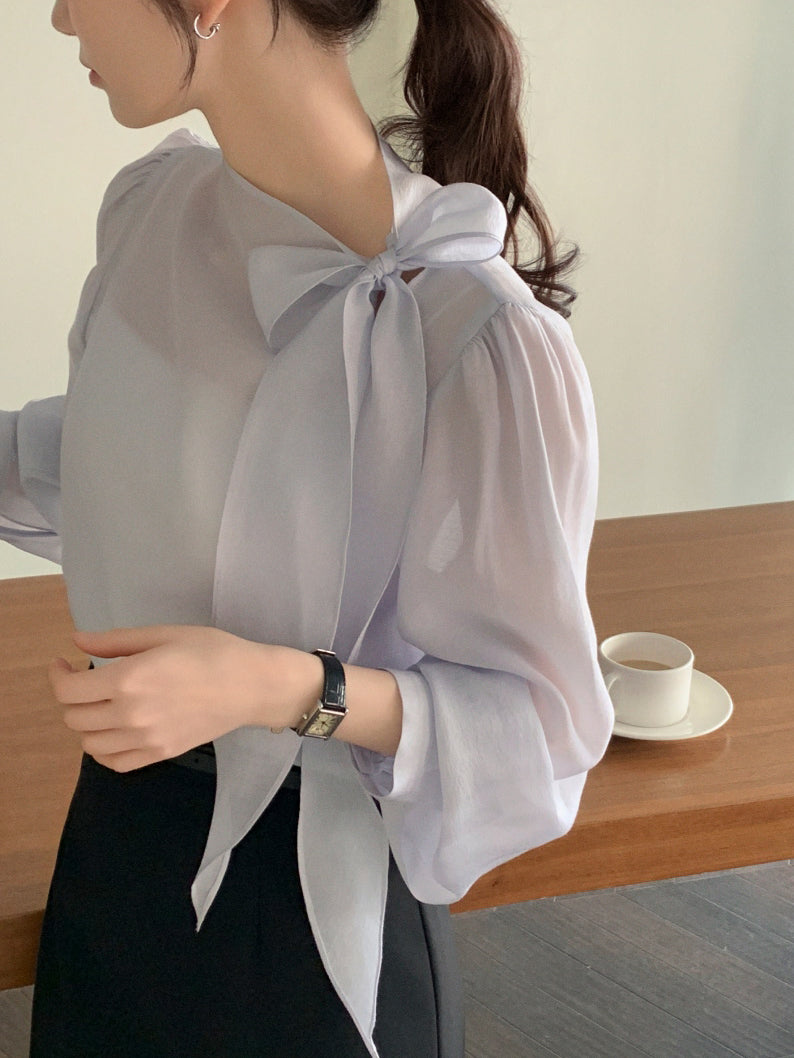 CGD6255-58B 領系蝴蝶結雪紡衫襯衫(5色)