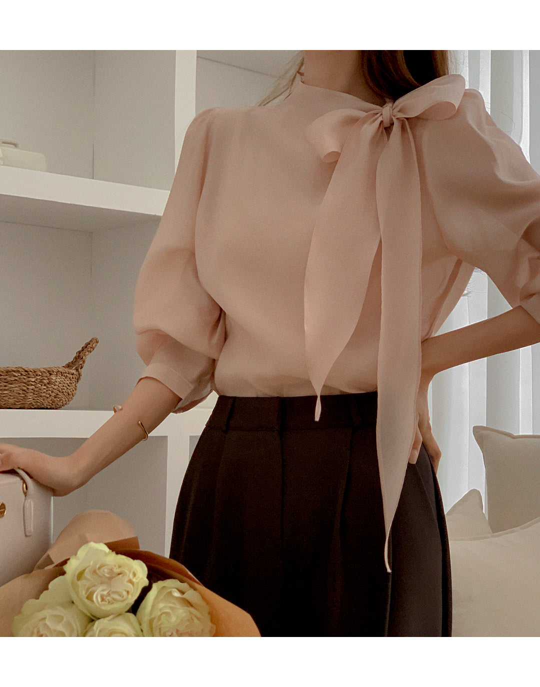 CGD6255-58B 領系蝴蝶結雪紡衫襯衫(5色)