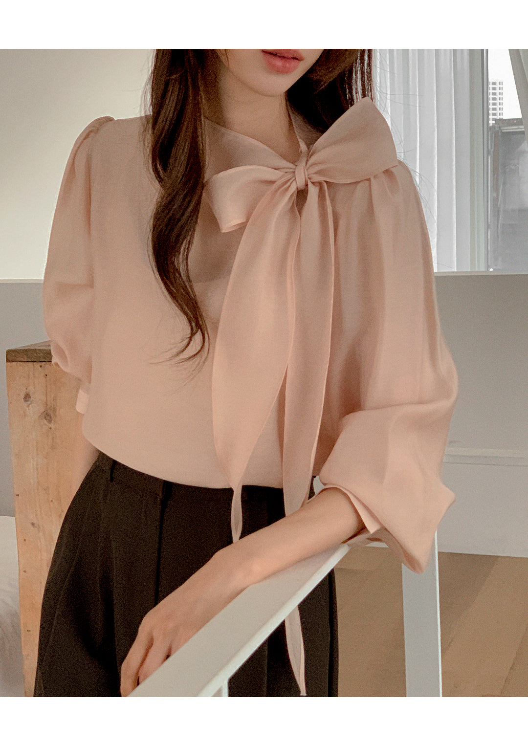 CGD6255-58B 領系蝴蝶結雪紡衫襯衫(5色)