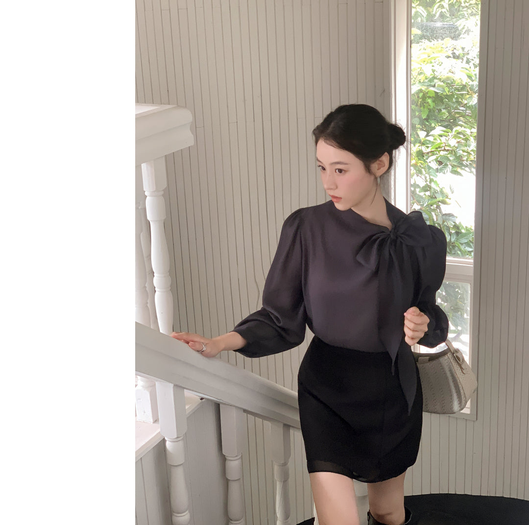 CGD6255-58B 領系蝴蝶結雪紡衫襯衫(5色)