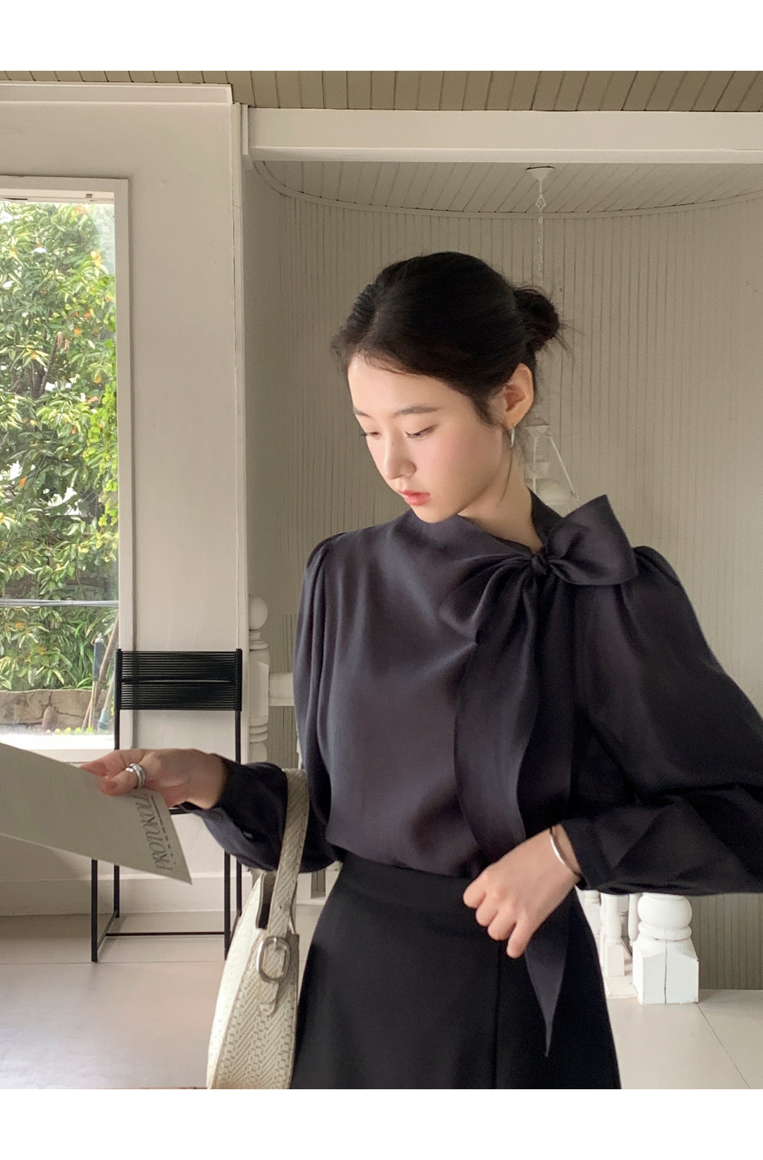 CGD6255-58B 領系蝴蝶結雪紡衫襯衫(5色)