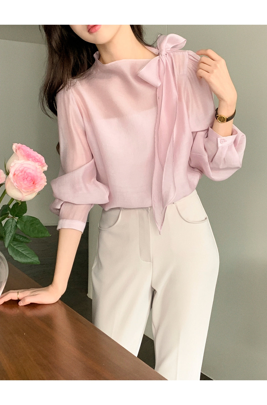 CGD6255-58B 領系蝴蝶結雪紡衫襯衫(5色)