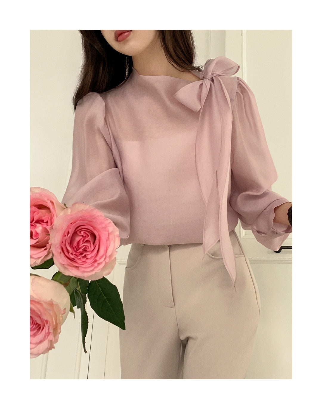 CGD6255-58B 領系蝴蝶結雪紡衫襯衫(5色)