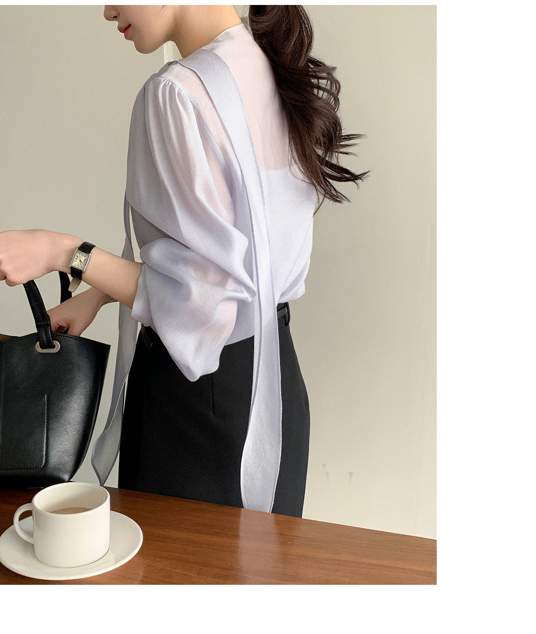 CGD6255-58B 領系蝴蝶結雪紡衫襯衫(5色)