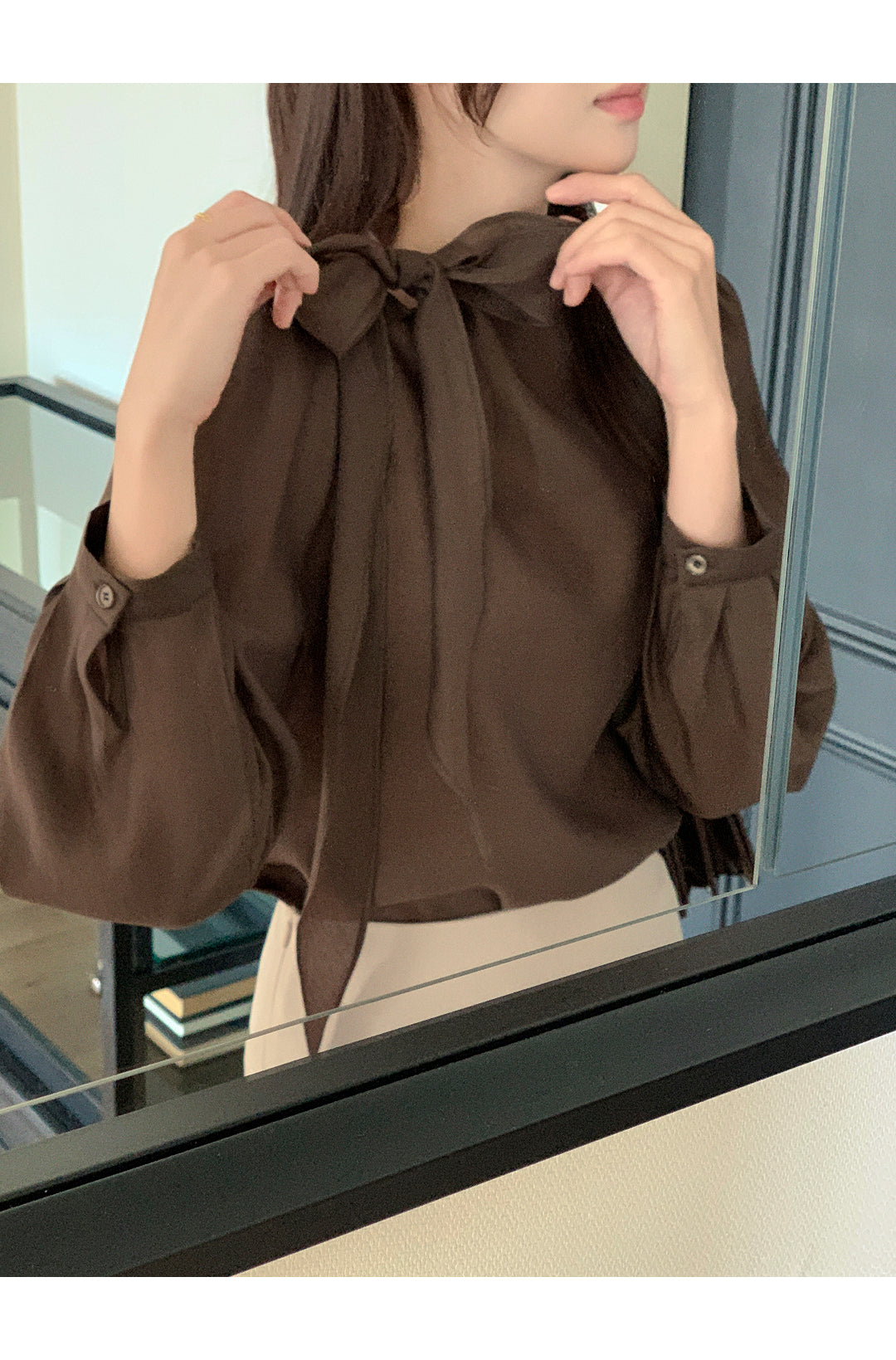 CGD6255-58B 領系蝴蝶結雪紡衫襯衫(5色)