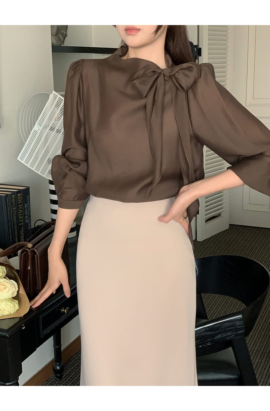 CGD6255-58B 領系蝴蝶結雪紡衫襯衫(5色)