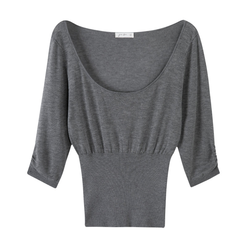 CGEM2036-45B 萊賽爾天絲收腰內搭打底衫五分袖針織衫(4色)